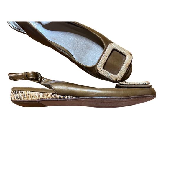 Stuart Weitzman patent leather sling back wooden look trim flats 6 1/2 SS (AA) - Picture 2 of 4